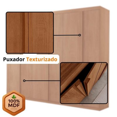 Guarda Roupa Casal Ortiz Mdf Com 6 Portas 2 Gavetas Moderna Naturalle Sem Pés