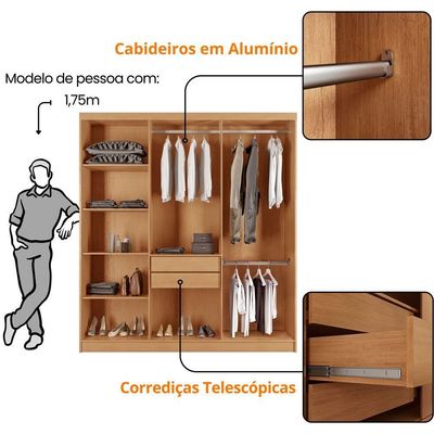 Guarda Roupa Casal Ortiz Mdf Com 6 Portas 2 Gavetas Moderna Naturalle Sem Pés