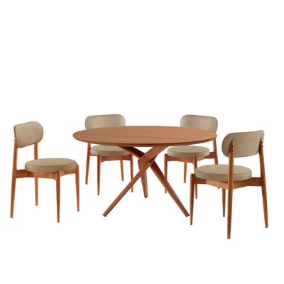 Sala De Jantar Mesa Ballare 120cm Tampo Redondo 4 Cadeiras Ambar/imbuia Nat/cinam. Imbuia