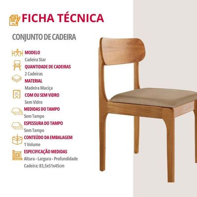 Conjunto Com 2 Cadeiras De Jantar Star Moderna Mobília Turim 07 / Imbuia Nat.
