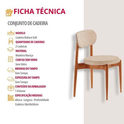 Conjunto 2 Cadeiras De Jantar Ballare Soft Moderna Mobília Milano / Imbuia Nat.