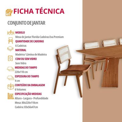 Sala De Jantar Mesa Florida Tampo Laminado Barril 8 Cadeiras Star Puce/imbuia Nat/cinam. Imbuia