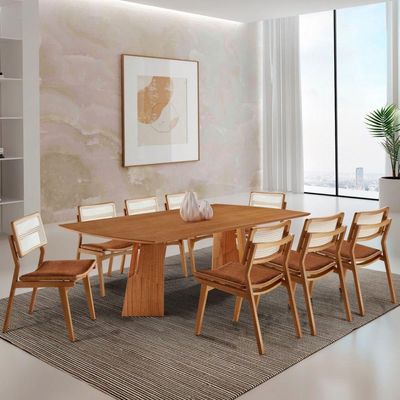 Sala De Jantar Mesa Florida Tampo Laminado Barril 8 Cadeiras Star Puce/imbuia Nat/cinam. Imbuia
