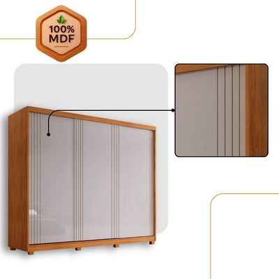 Guarda Roupa Casal Connor Mdf 3 Portas 2 Gavetas Com Pés Naturalle/off White