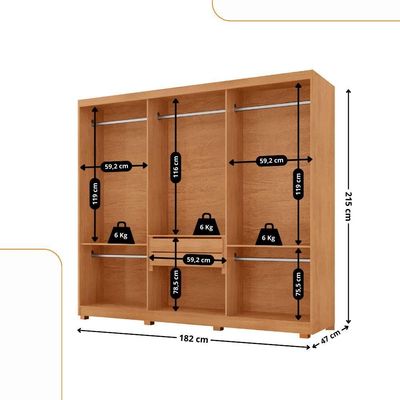 Guarda Roupa Casal Connor Mdf 3 Portas 2 Gavetas Com Pés Naturalle/off White