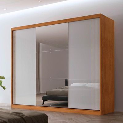 Guarda Roupa Casal Connor 3 Portas E 4 Gavetas Com Espelho Naturalle/off White