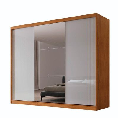 Guarda Roupa Casal Connor 3 Portas E 4 Gavetas Com Espelho Naturalle/off White