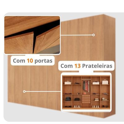 Guarda Roupa Casal Everest Mdf 10 Pts 4 Gav E 13 Prateleiras Naturalle