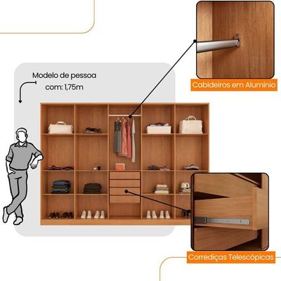 Guarda Roupa Casal Everest Mdf 10 Pts 4 Gav E 13 Prateleiras Naturalle