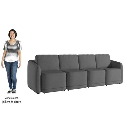 Sofá Cama Casal Para Sala 356cm Polska K04 Linho Cinza Escuro - Mpozenato