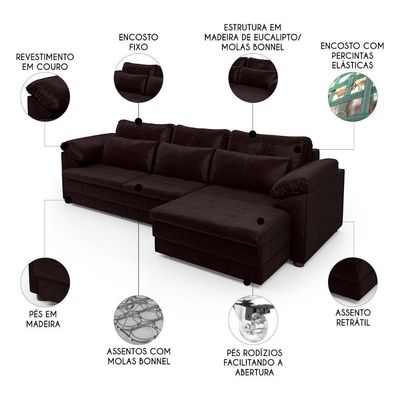 Sofá Retrátil 3 Lugares Para Sala 297cm Dijon Couro Bordô S07 - Mpozenato
