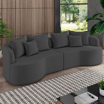 Sofá 4 Lugares 290cm Orgânico Quito Z08 Veludo Cinza Escuro - Mpozenato