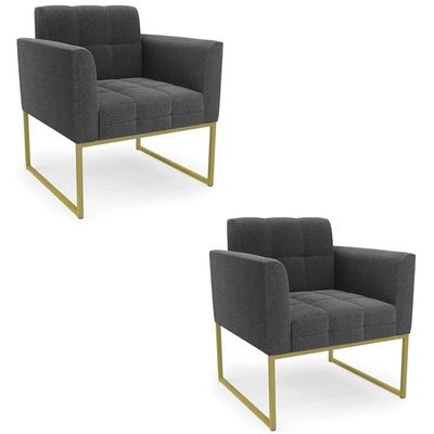 Poltrona Sala Base Industrial Dourado Kit 2 Ana Boucle Grafite - Ibiza