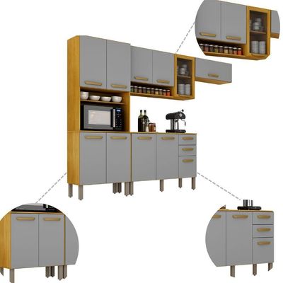 Cozinha Completa Athenas 10 Portas E Nichos Mobilihouse Cinamomo/cinza Acetinado
