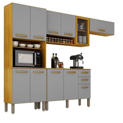 Cozinha Completa Athenas 10 Portas E Nichos Mobilihouse Cinamomo/cinza Acetinado