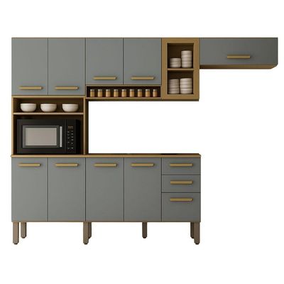Cozinha Completa Athenas 10 Portas E Nichos Mobilihouse Cinamomo/cinza Acetinado