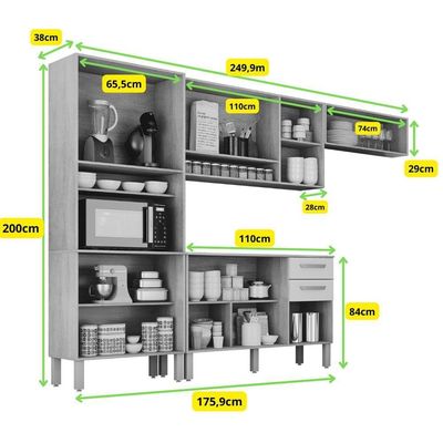 Cozinha Completa Athenas 10 Portas E Nichos Mobilihouse Cinamomo/cinza Acetinado
