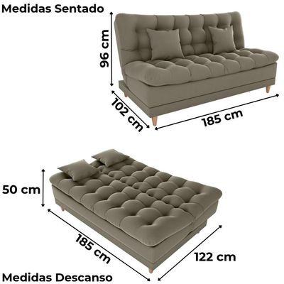 Sofa Cama 2 Lugares 185 Cm Duda Veludo Maserati Milani Store Marrom Claro