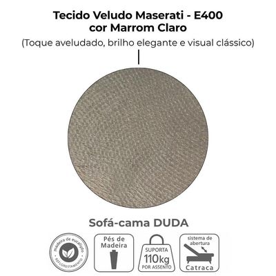 Sofa Cama 2 Lugares 185 Cm Duda Veludo Maserati Milani Store Marrom Claro
