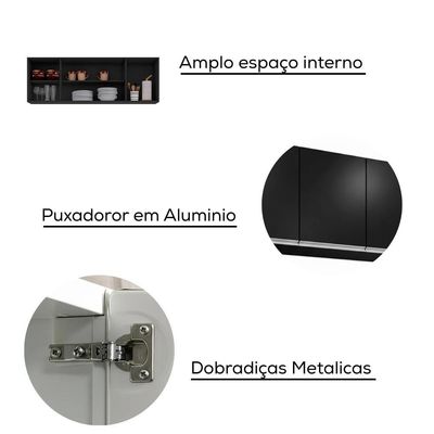 Armario Aereo 4 Portas Bp Lavinia 160 Cm Preto Eratto Moveis