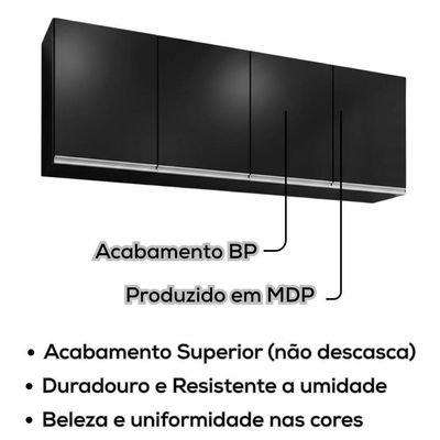 Armario Aereo 4 Portas Bp Lavinia 160 Cm Preto Eratto Moveis