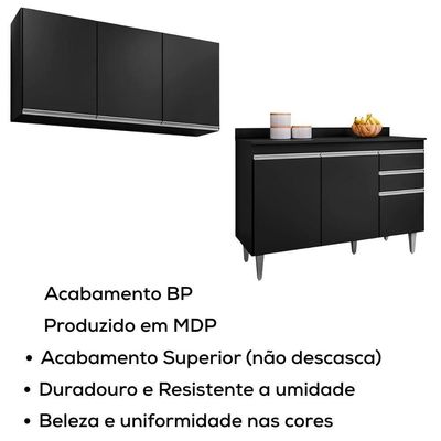 Armario Aereo E Balcao Com Tampo Bp 120 Cm Preto Eratto Moveis Preto