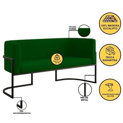 Sofá Namoradeira 2 Lugares Moderna Base Metal Black Balaqui verde Verde