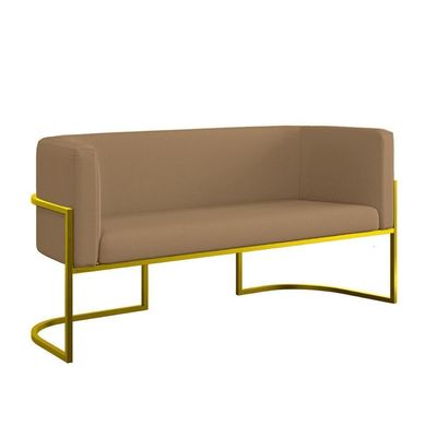 Sofá 2 Lugares Veludo Moderno Base Metal Gold Balaqui Capuccino