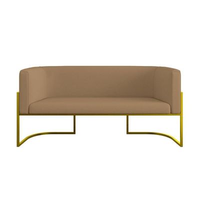 Sofá 2 Lugares Veludo Moderno Base Metal Gold Balaqui Capuccino
