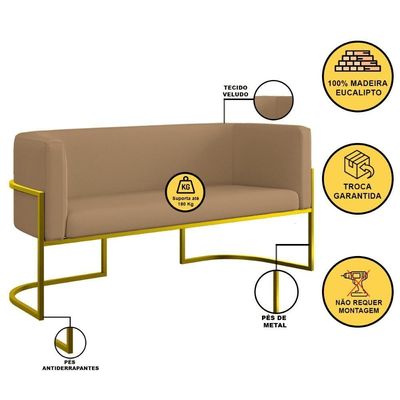 Sofá 2 Lugares Veludo Moderno Base Metal Gold Balaqui Capuccino