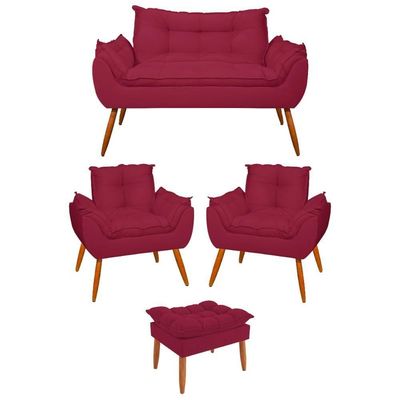 Kit 2 Poltronas + Namoradeira + Puff Opala Decorativa Balaqui Marsala
