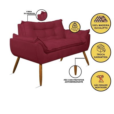 Kit 2 Poltronas + Namoradeira + Puff Opala Decorativa Balaqui Marsala