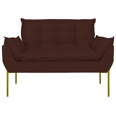 Sofá Namoradeira Base Metal Dourada Reforçada Tecido Suede Marrom