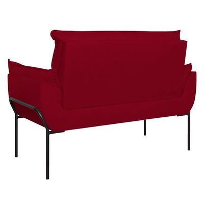Sofá Namoradeira Base Metal Preta Reforçada Tecido Suede Vermelho