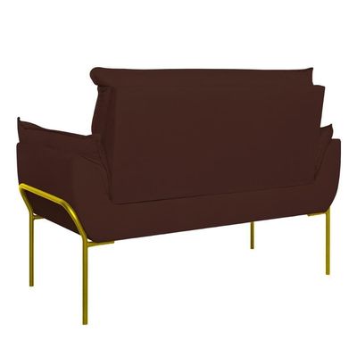 Sofá Namoradeira Base Metal Dourada Reforçada Tecido Suede Marrom
