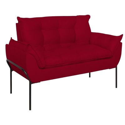 Sofá Namoradeira Base Metal Preta Reforçada Tecido Suede Vermelho