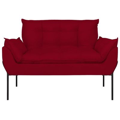 Sofá Namoradeira Base Metal Preta Reforçada Tecido Suede Vermelho