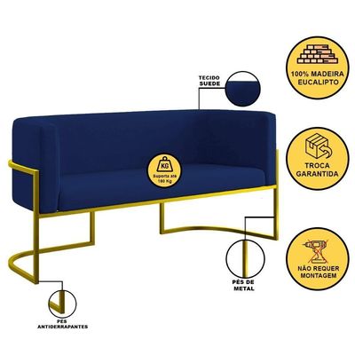 Sofá 2 Lugares Para Recepção Com Base Reforçada Balaqui Azul Marinho
