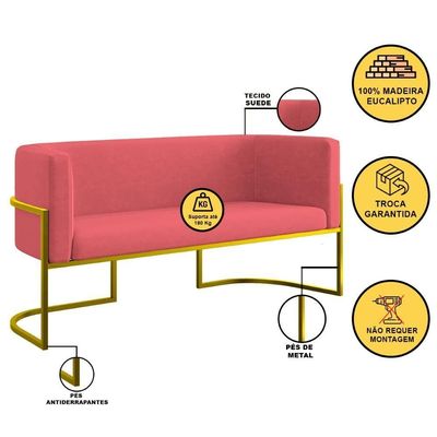 Sofá 2 Lugares Para Recepção Com Base Reforçada Balaqui Rosa