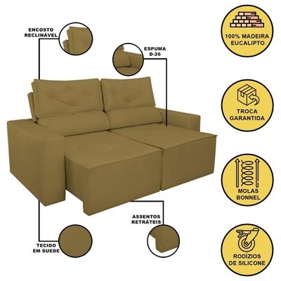 Sofá Reclinável Retrátil Luxo 2 Lugares C- Molas Balaqui Capuccino