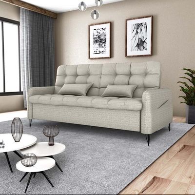 Sofá Cama Reclinável Com Almofadas 3 Lugares 200cm Pillar Linho Cinza Matrix Linho Cinza