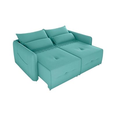 Sofá Cama 2 Lugares Com Almofadas 205cm Celine Veludo Verde Menta Matrix Veludo Verde Menta