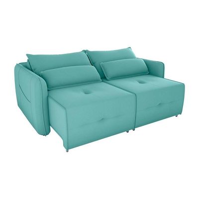 Sofá Cama 2 Lugares Com Almofadas 205cm Celine Veludo Verde Menta Matrix Veludo Verde Menta