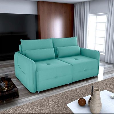 Sofá Cama 2 Lugares Com Almofadas 205cm Celine Veludo Verde Menta Matrix Veludo Verde Menta
