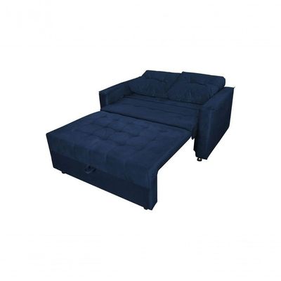 Sofá Cama Casal Reclinável Drika - Veludo Azul Marinho