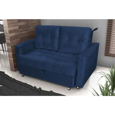Sofá Cama Casal Reclinável Drika - Veludo Azul Marinho