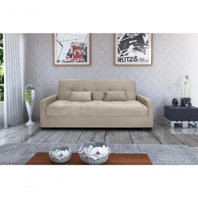 Sofá Cama Lavínia 3 Lugares Suede Bege Matrix