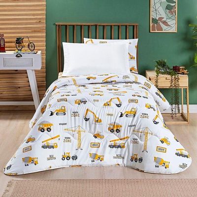 Edredom Cobertor Lutti Solteiro Infantil Dupla Face 200 Fios Trator Caminhão Branco
