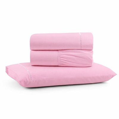 Jogo De Lençol Solteiro Premium Soft 600 Fios Micropercal Rosa Bebê Ponto Palito Toque Macio 3 Peças