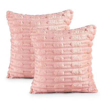 Kit 2 Capas De Almofada Polar Manta Ultrasoft Com Ziper Decorativa Sofá Sala Quarto Rosa Blush - 100% Poliéster
